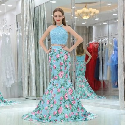 printing evening dress 0518-05