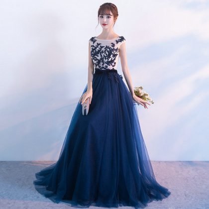long prom dress dark blue 0666-02