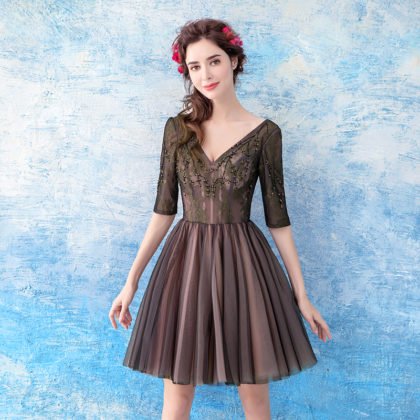 black cocktail dress with sleeves 764-01