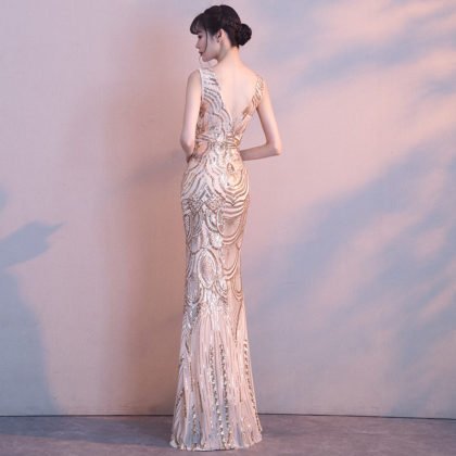 gold mermaid evening dress 751-02