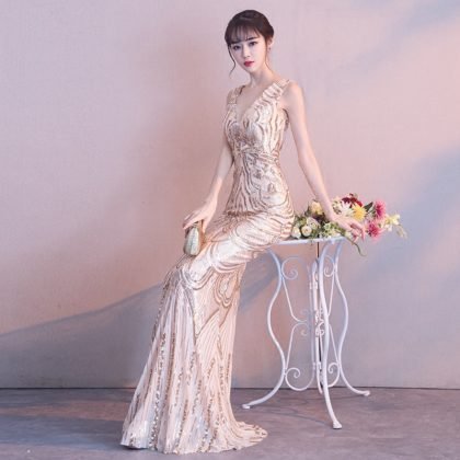 gold mermaid evening dress 751-04