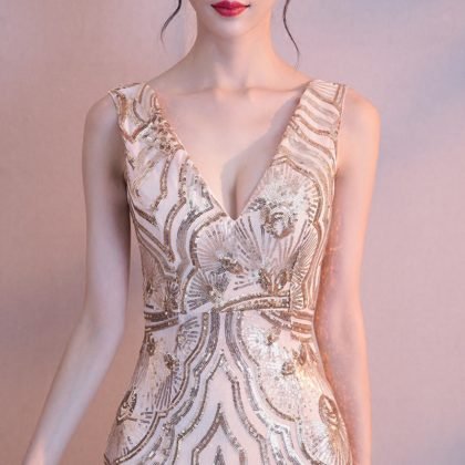gold mermaid evening dress 751-04