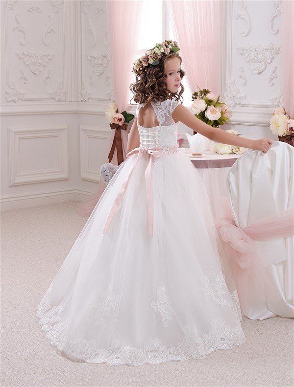 Girls Bridal Dresses A Line White Lace Flower Girl Dress