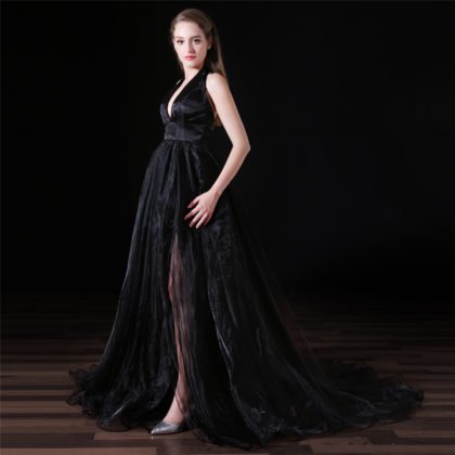 black prom dress with train-0842-01