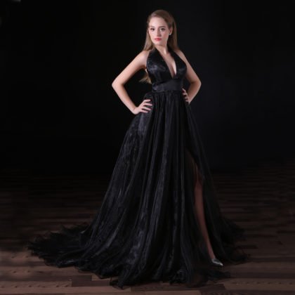 black prom dress with train-0842-04