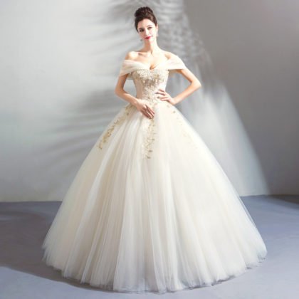 gold and white wedding dress 0804-05