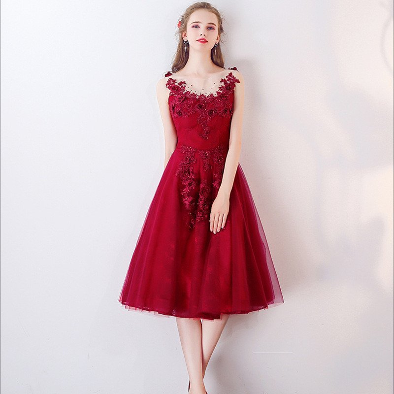 Cocktail Dress Red Lace Short Prom Dress