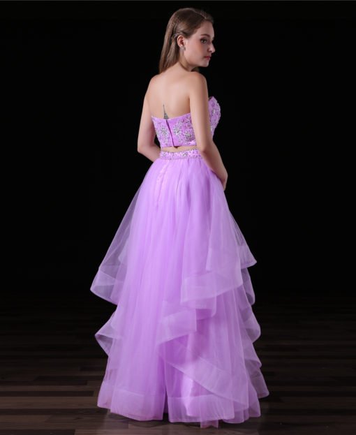 Purple Two Piece Prom Dress Strapless Long Girls Gown