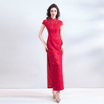 red lace formal dress 0802-04