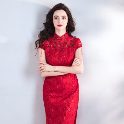 red lace formal dress 0802-06