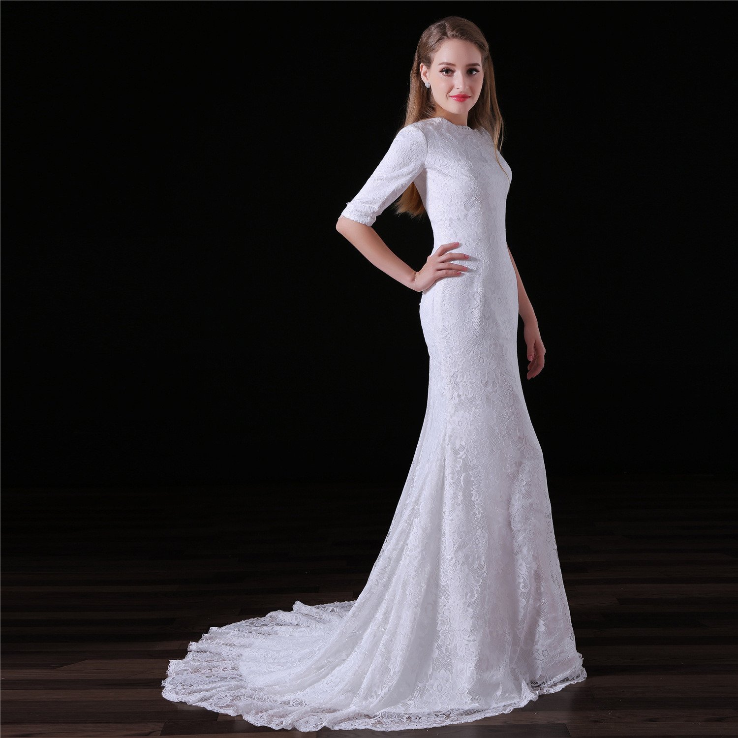 Simple Mermaid Wedding Dress Lace Bridal Gown With Train