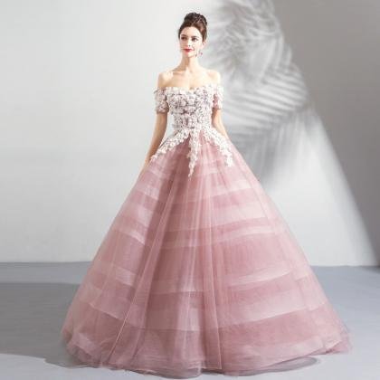 pink ball gown wedding dress 0906-05
