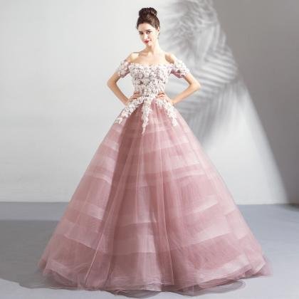 pink ball gown wedding dress 0906-08