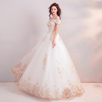 white and gold wedding dress 0918-07
