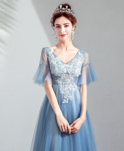 blue tea length dress-952-07