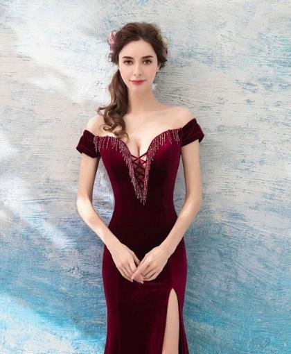 Burgundy mermaid dress 973-05