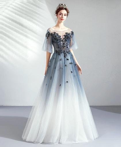 blue and white prom dress 971-07