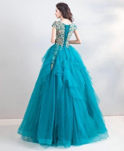 peacock blue dress 958-06