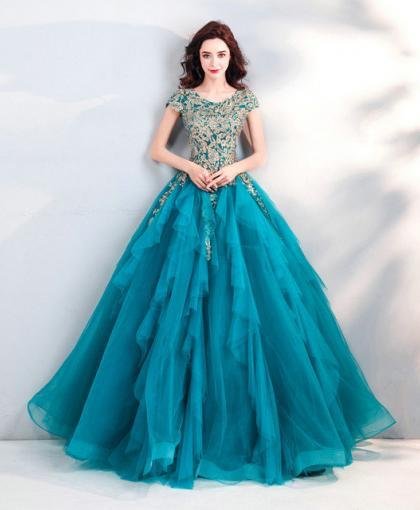 peacock blue dress 958-07