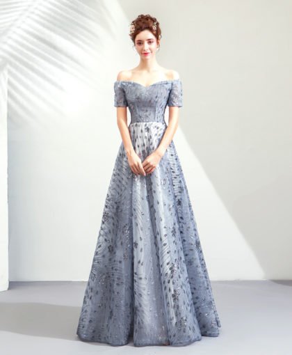 off the shoulder blue dress 981-07