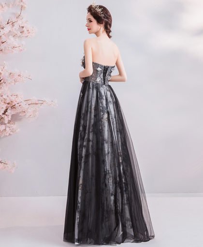 strapless black dress long 977-07