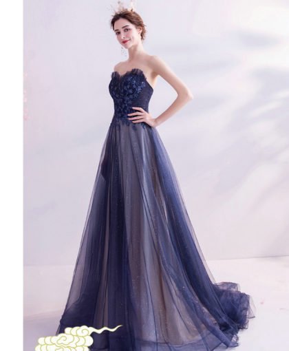 strapless blue prom dress 1013-03