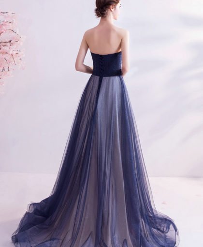 strapless blue prom dress 1013-07