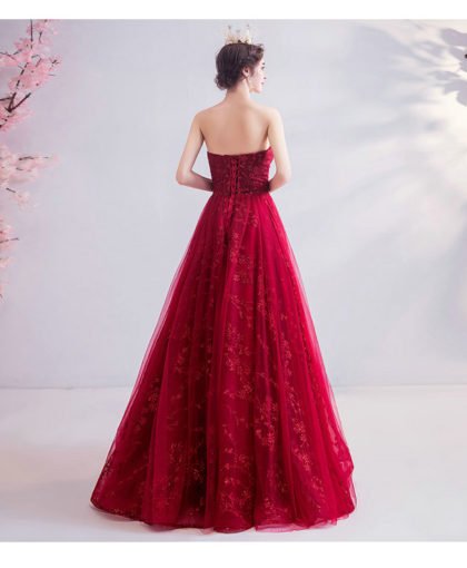 strapless red prom dress 1007-05