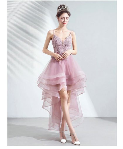high low pink prom dress 1031-006