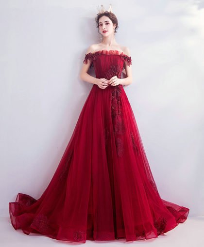 red off the shoulder dress 1033-004