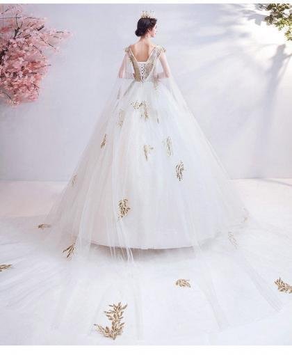 white and gold wedding dress 1046-003