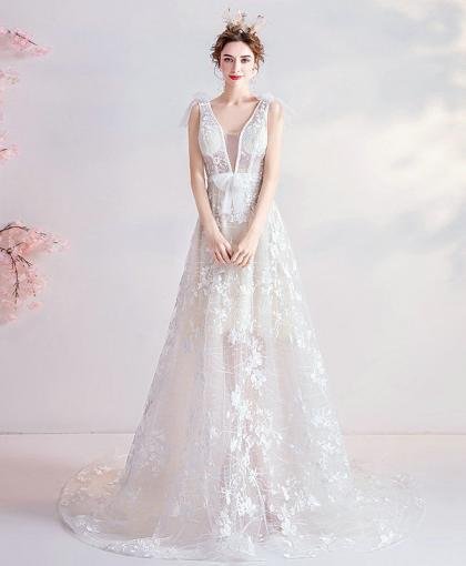 v neck a line wedding dress 1062-003