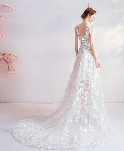 v neck a line wedding dress 1062-007