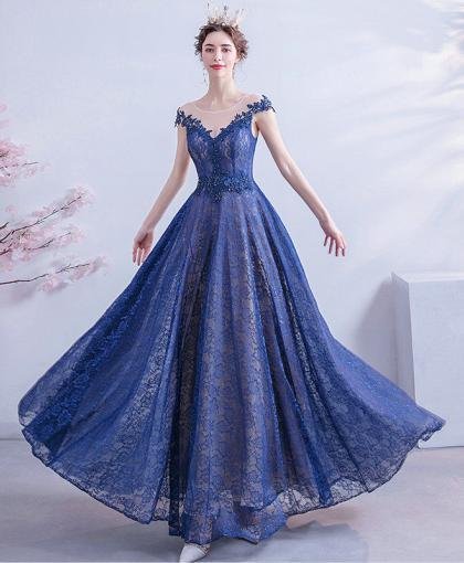 blue lace prom dress 1081-007