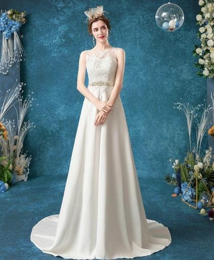 satin a line wedding dress 1077-004