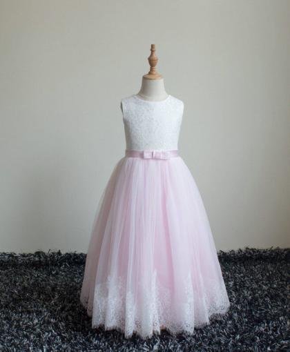 pink and white flower girl dresses 1098-001