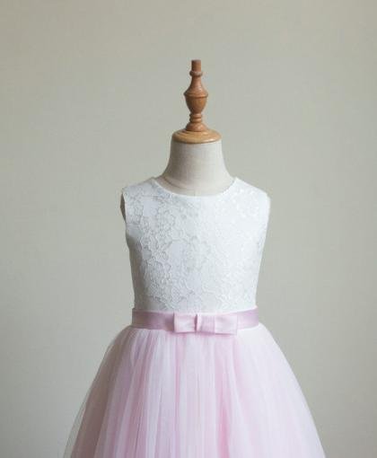 pink and white flower girl dresses 1098-002