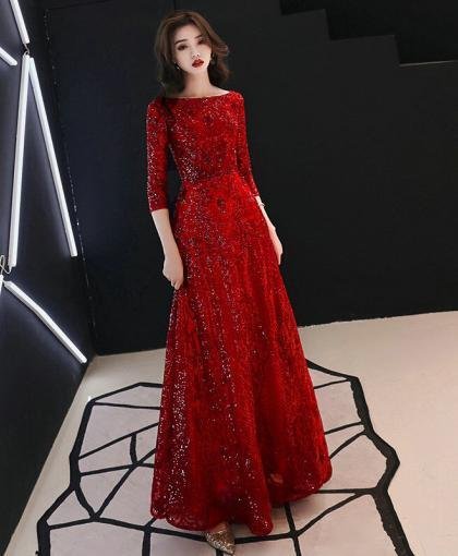 red prom dress with sleeves 1130-004