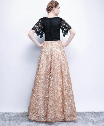 black and champagne prom dress 1167-003