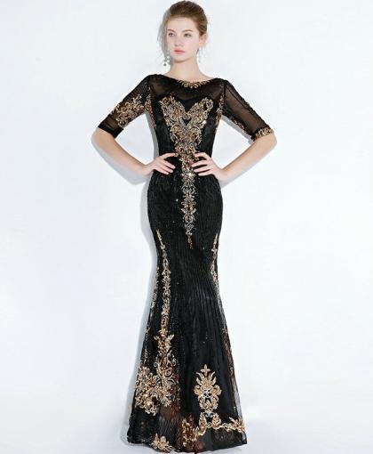 black and gold mermaid dress 1179-005