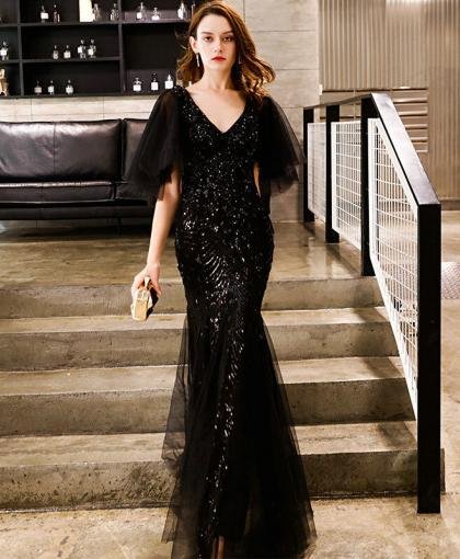 black mermaid formal dress 1177-001