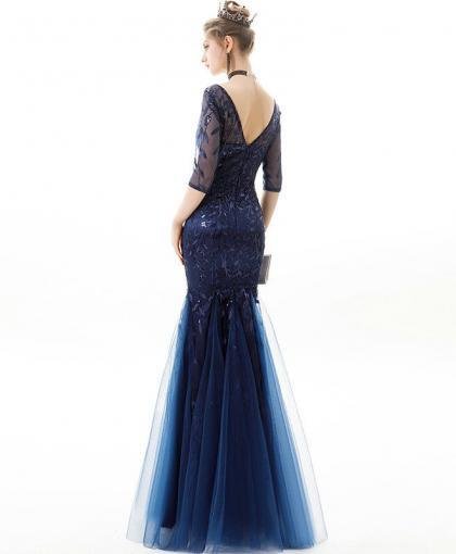 blue fishtail prom dress 1174-003