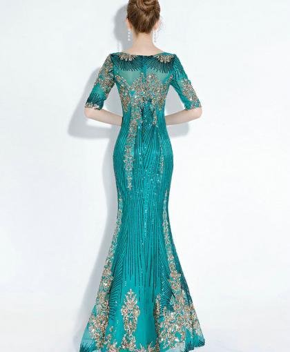 green mermaid prom dress 1176-007