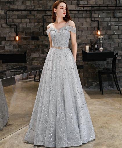 grey long formal dress 1165-005