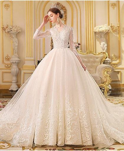 long sleeve lace wedding dress 1192-001
