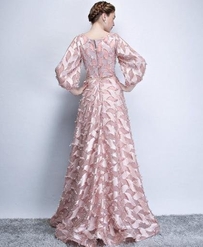 pink long sleeve prom dress 1178-003