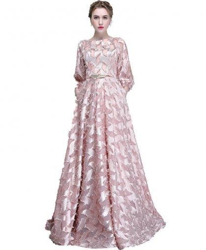 pink long sleeve prom dress 1178-005