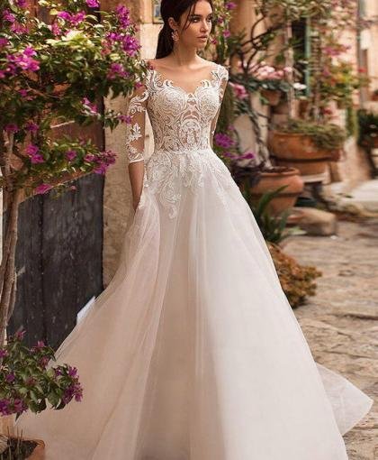 a line lace wedding dress 1203-003