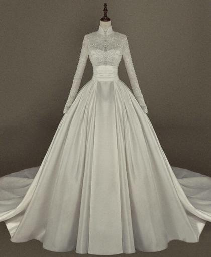 satin high neck wedding dress 1201-001