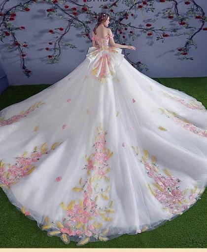 wedding dress with pink flowers 1194-007